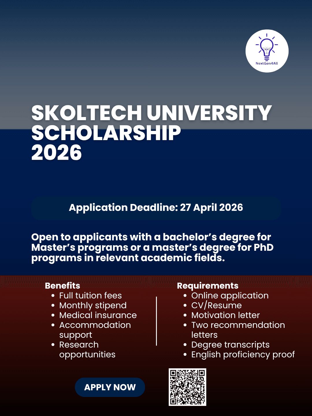 Skoltech University Scholarship 2026 (Russia)