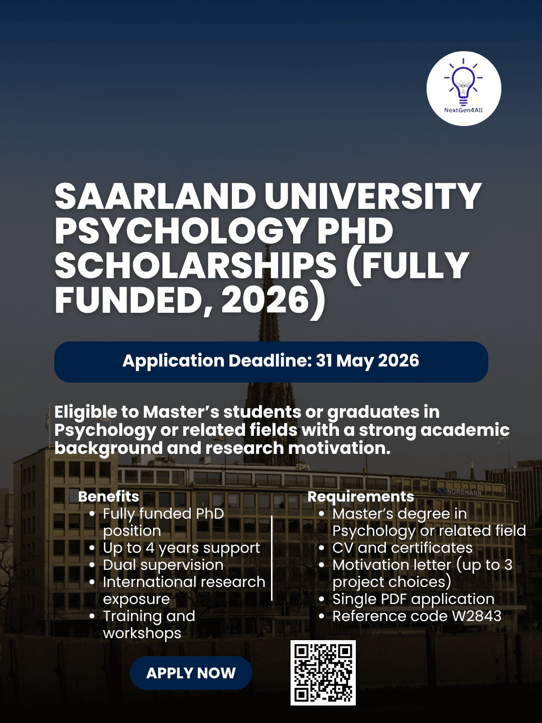 Saarland University Psychology PhD Scholarships (Fully Funded, 2026)