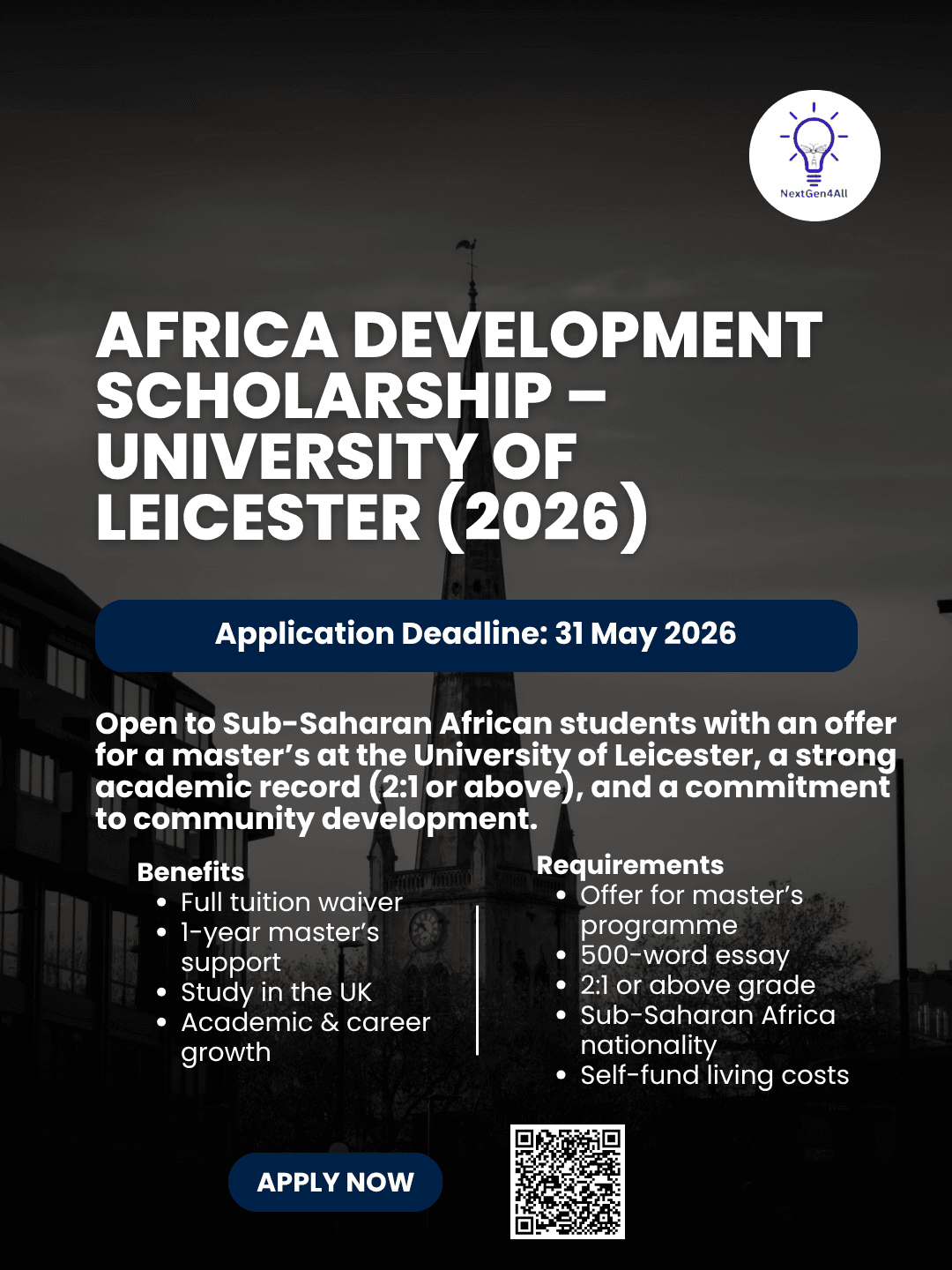 Africa Development Scholarship – University of Leicester (2026)