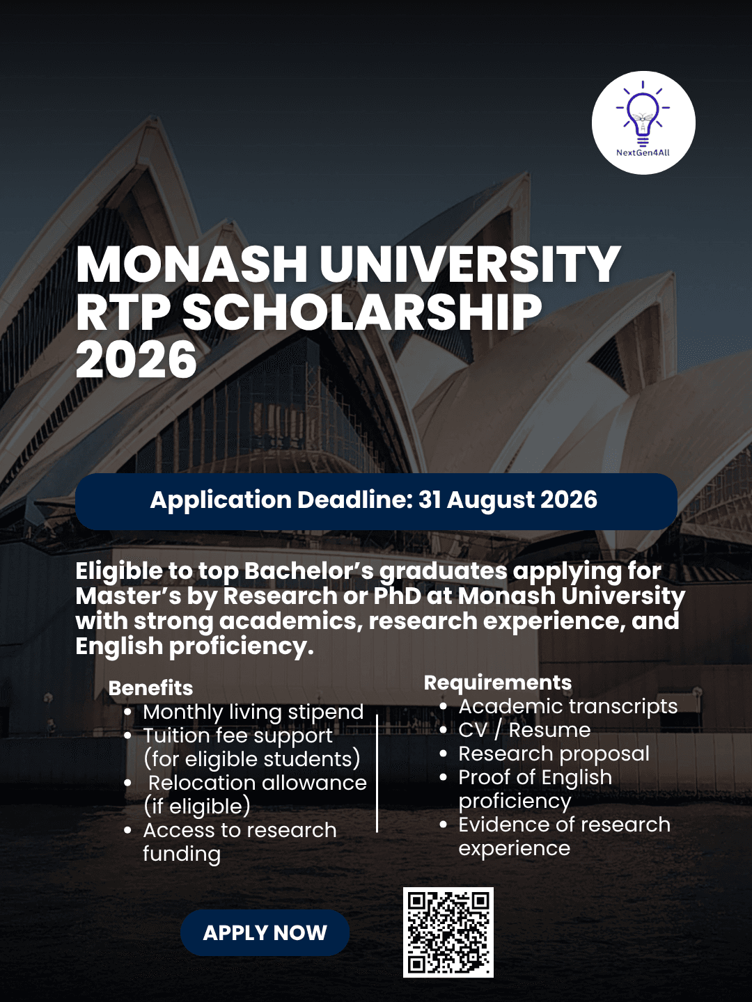 Monash University RTP Scholarship 2026 – Australia (Fully Funded Research Scholarship)