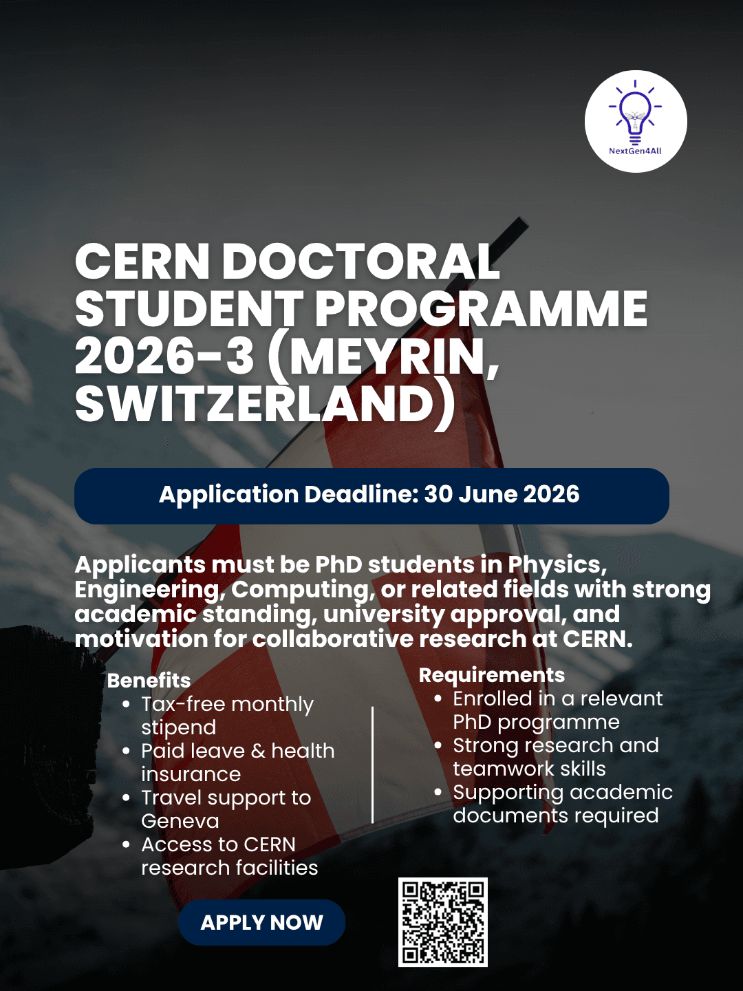 CERN Doctoral Student Programme 2026-3 (Meyrin, Switzerland)