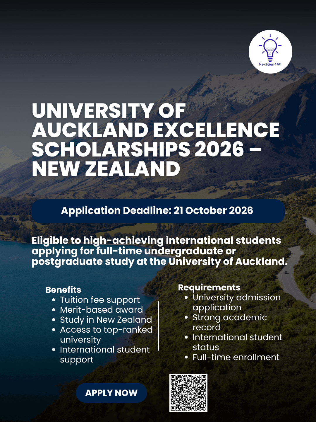 University of Auckland International Student Excellence Scholarship 2026