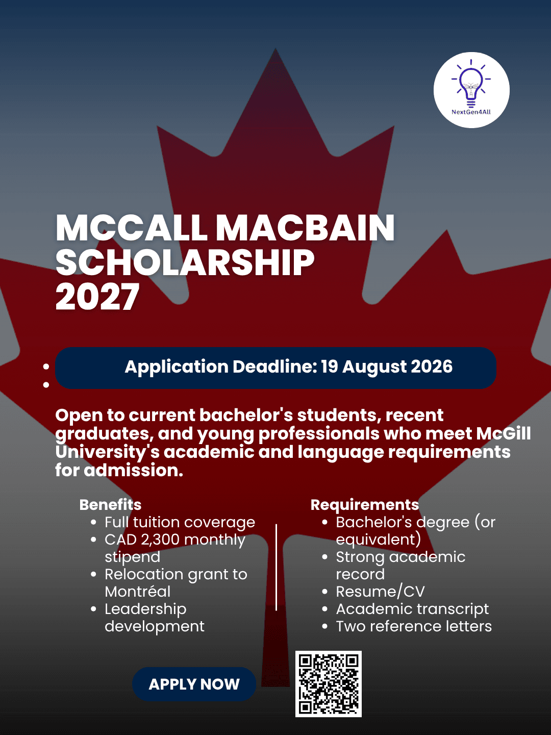 McCall MacBain Scholarship 2027 | Fully Funded