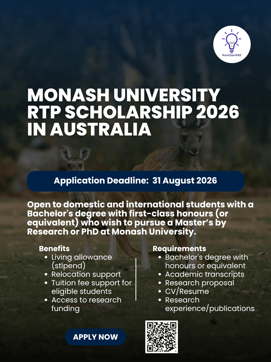 Monash University RTP Scholarship 2026 in Australia