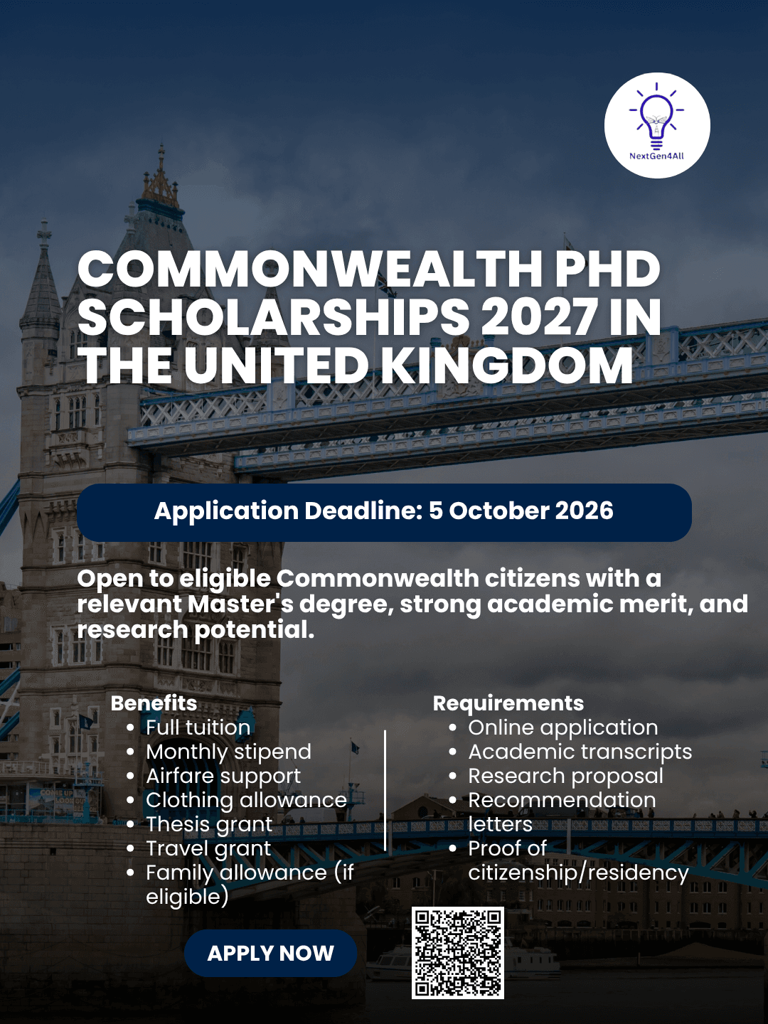 Commonwealth PhD Scholarships 2027 in the United Kingdom (Fully Funded)