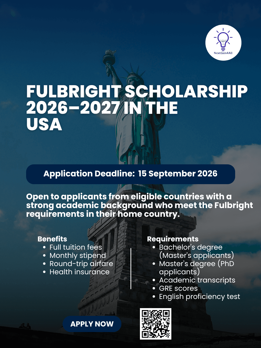 Fulbright Scholarship 2026–2027 in the USA