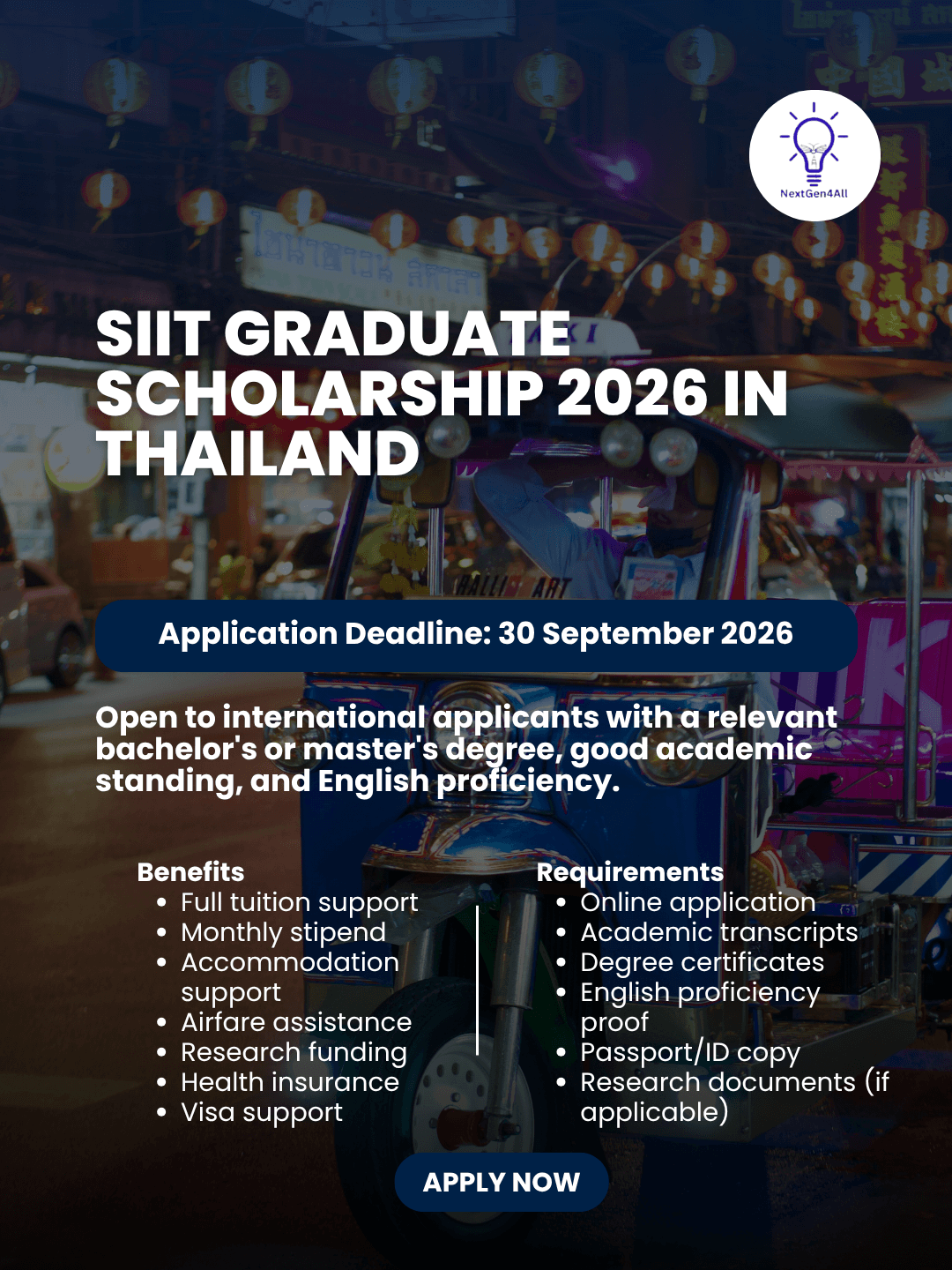 SIIT Graduate Scholarship 2026 in Thailand