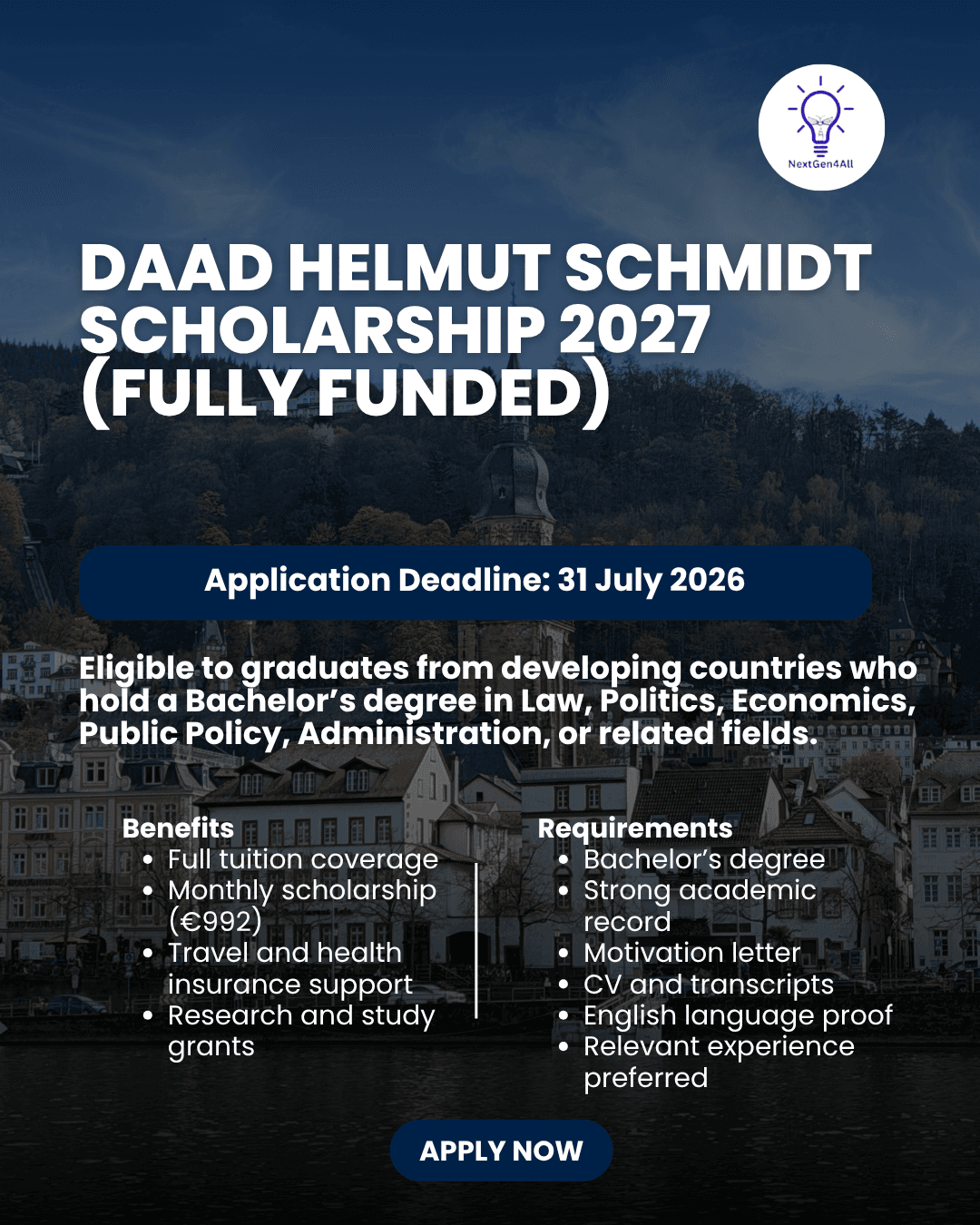 DAAD Helmut Schmidt Scholarship 2027 in Germany