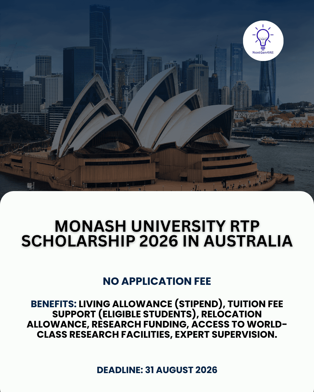 Monash University RTP Scholarship 2026 in Australia