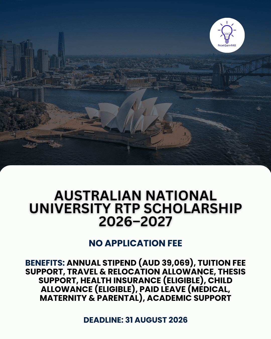 Australian National University RTP Scholarship 2026–2027 in Australia | Partially Funded