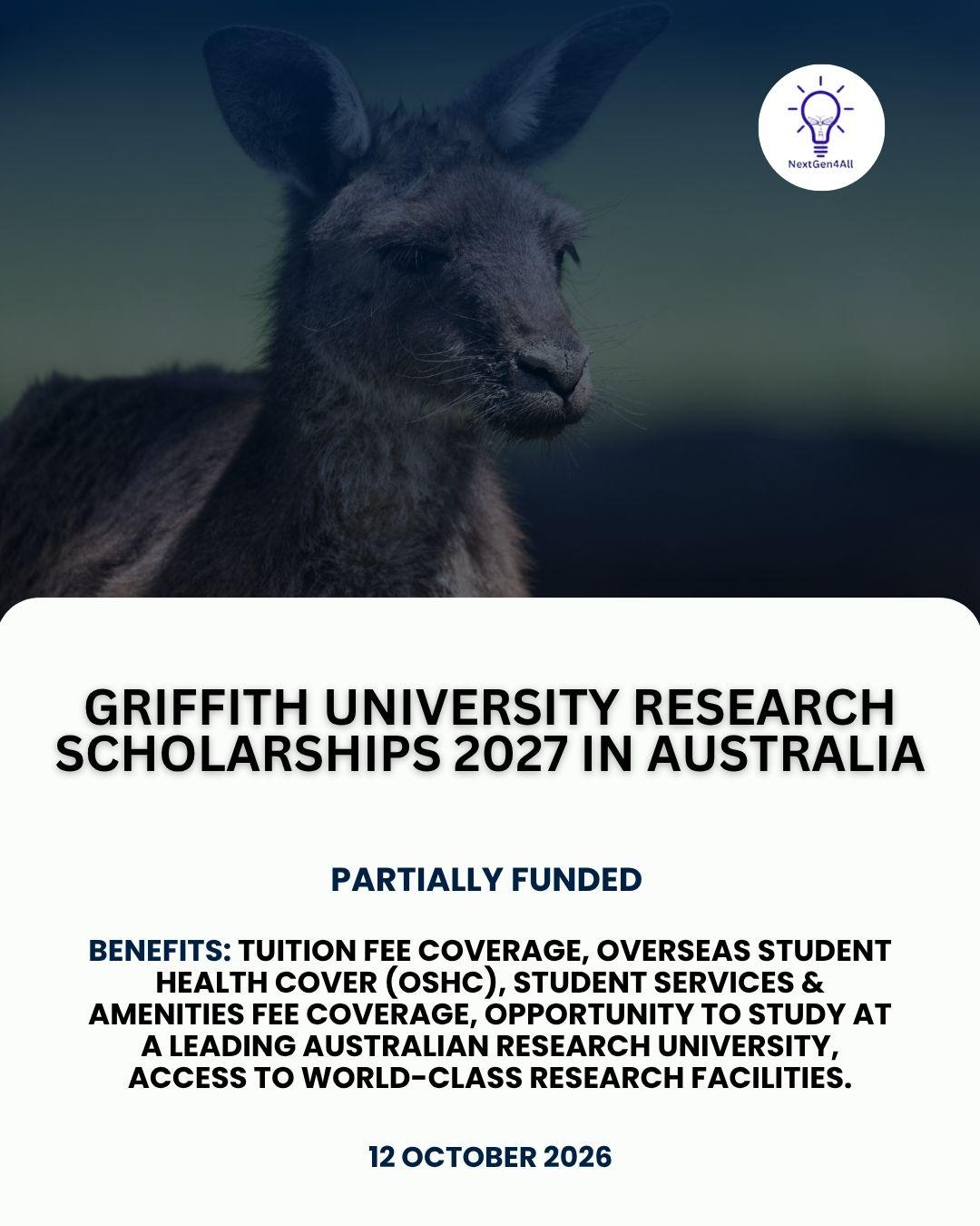 Griffith University Research Scholarships 2027 in Australia