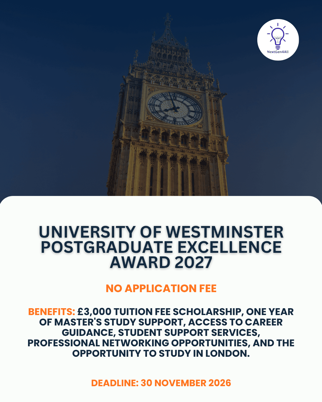 University of Westminster Postgraduate Excellence Award 2027