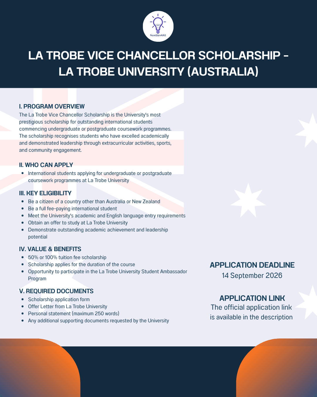 LA TROBE VICE CHANCELLOR SCHOLARSHIP – LA TROBE UNIVERSITY (AUSTRALIA)