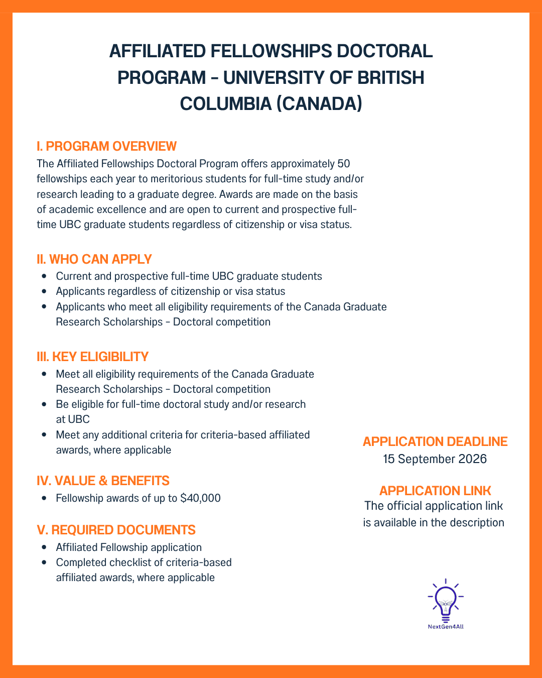 AFFILIATED FELLOWSHIPS DOCTORAL PROGRAM – UNIVERSITY OF BRITISH COLUMBIA (CANADA)