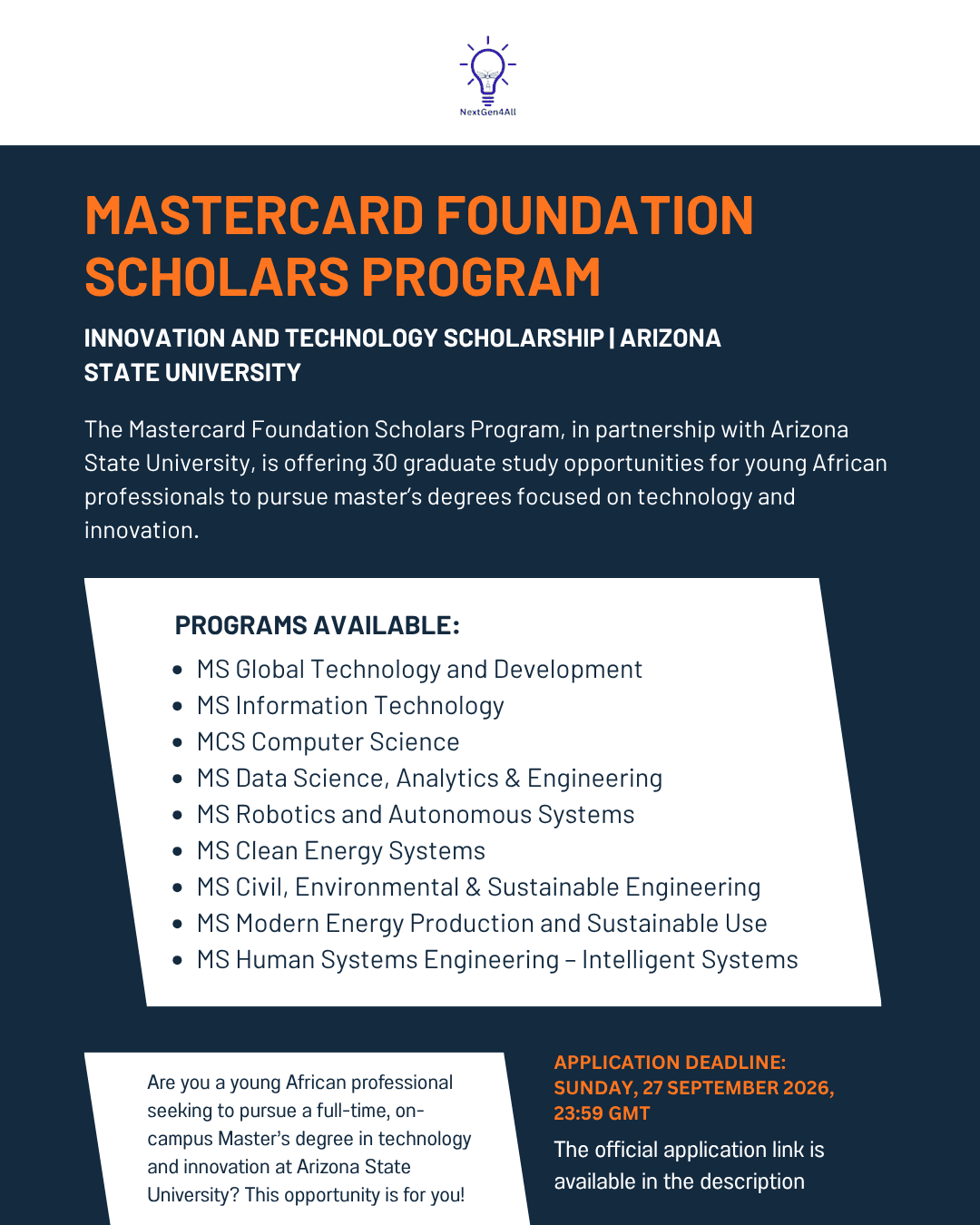 MASTERCARD FOUNDATION SCHOLARS PROGRAM
