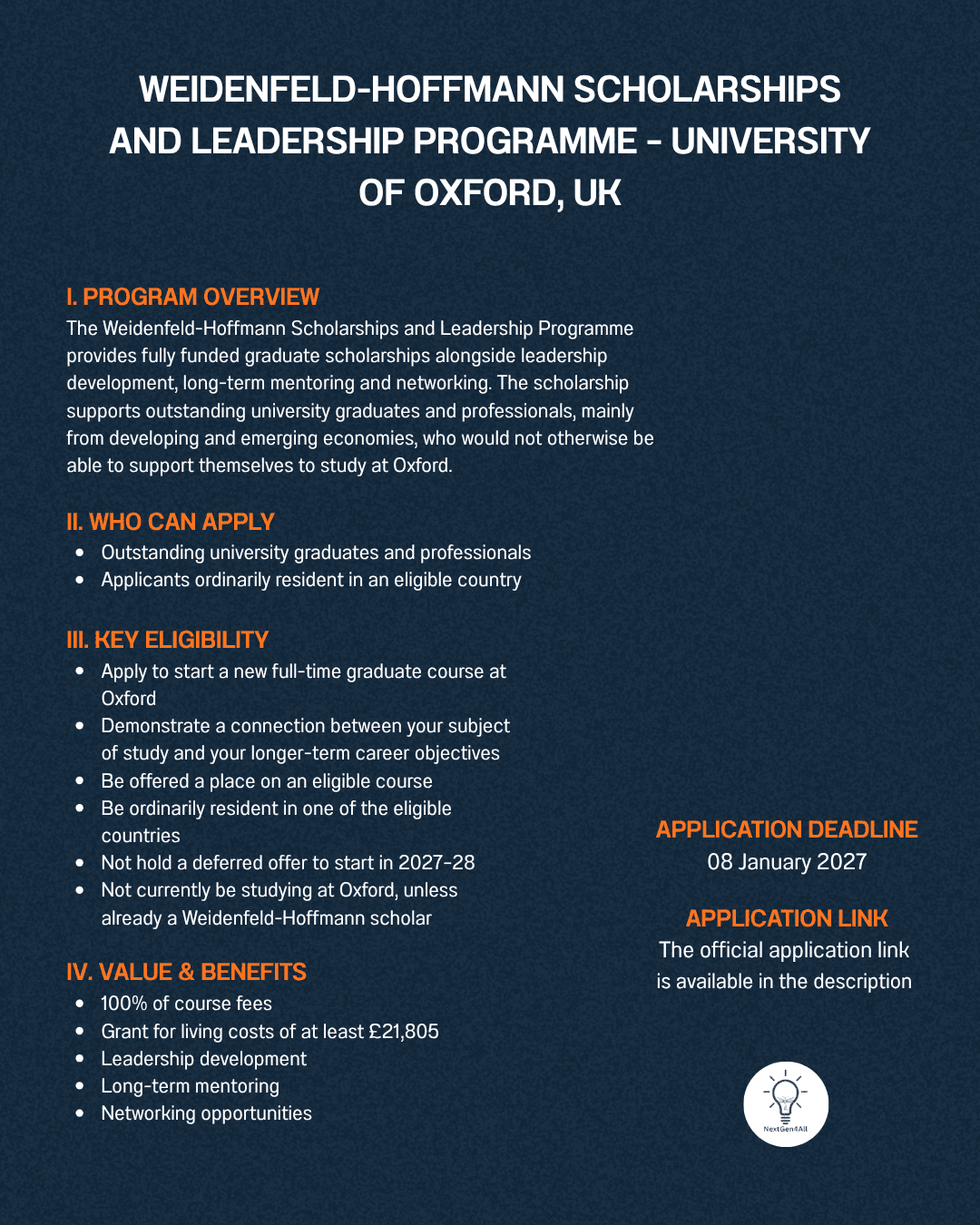 WEIDENFELD-HOFFMANN SCHOLARSHIPS AND LEADERSHIP PROGRAMME – UNIVERSITY OF OXFORD, UK