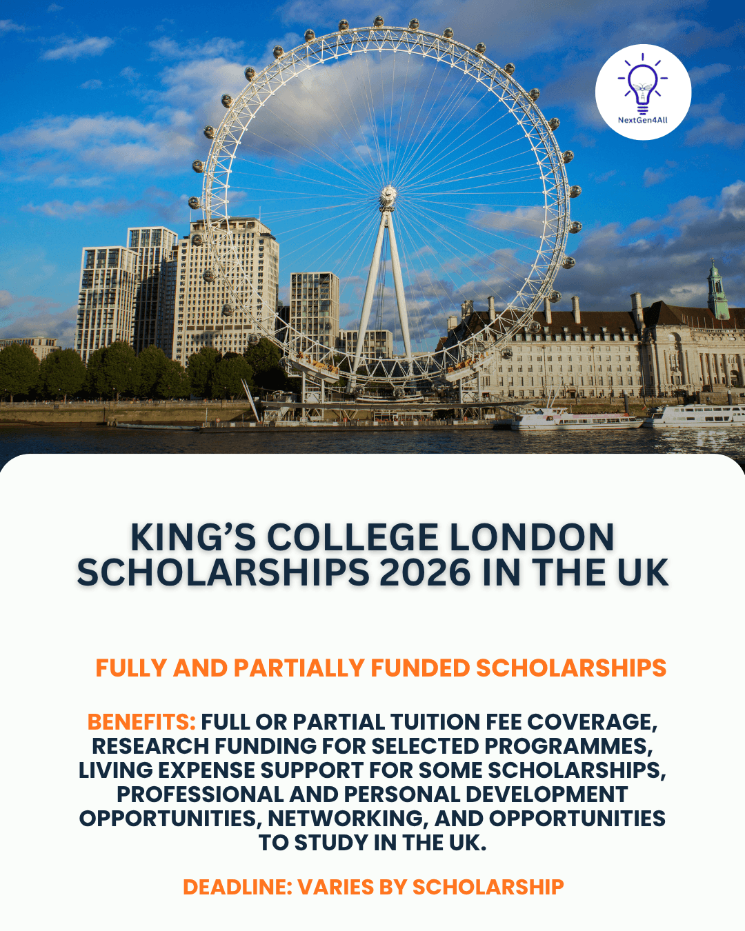 King’s College London Scholarships 2026 in the UK