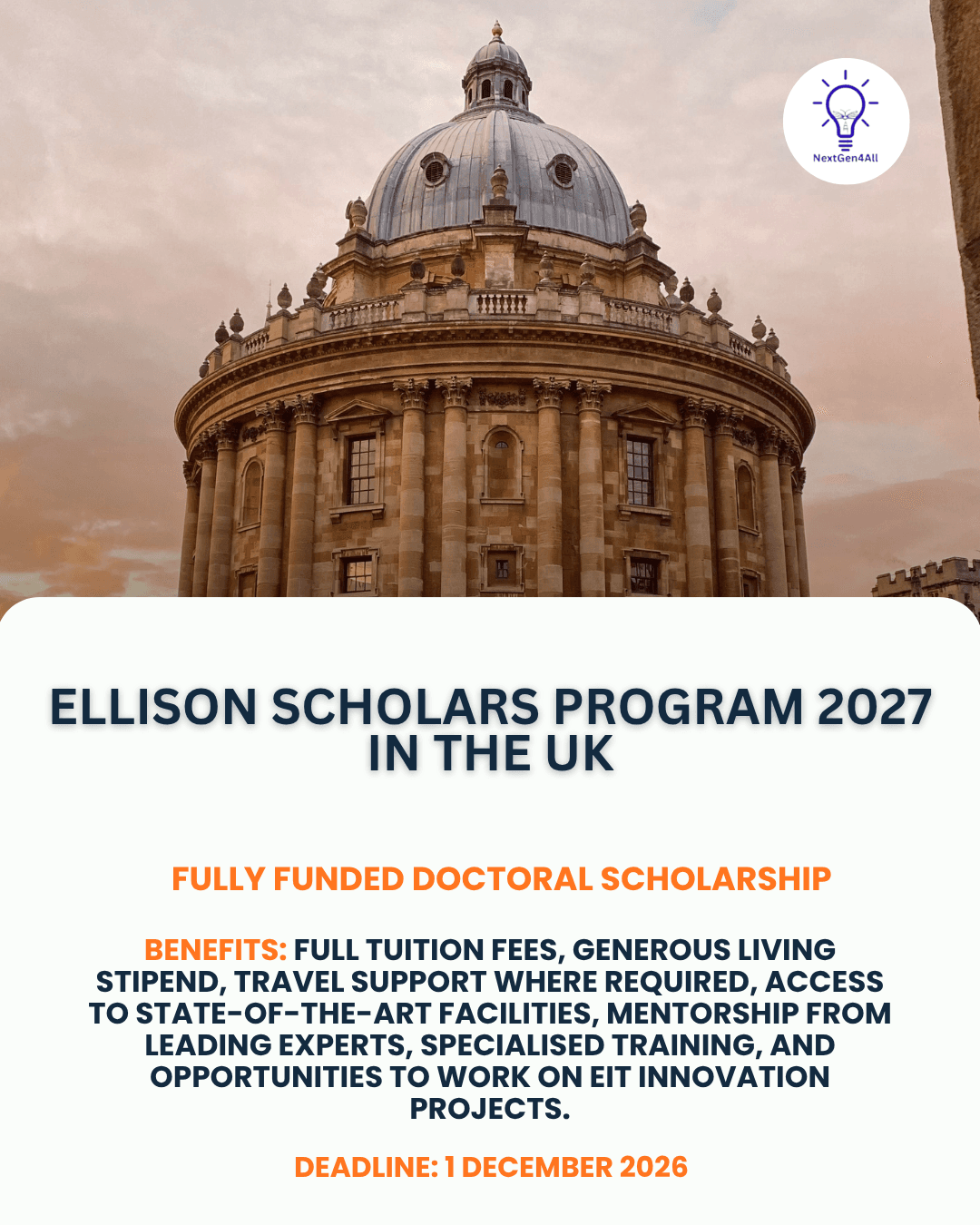 Ellison Scholars Program 2027 in the UK