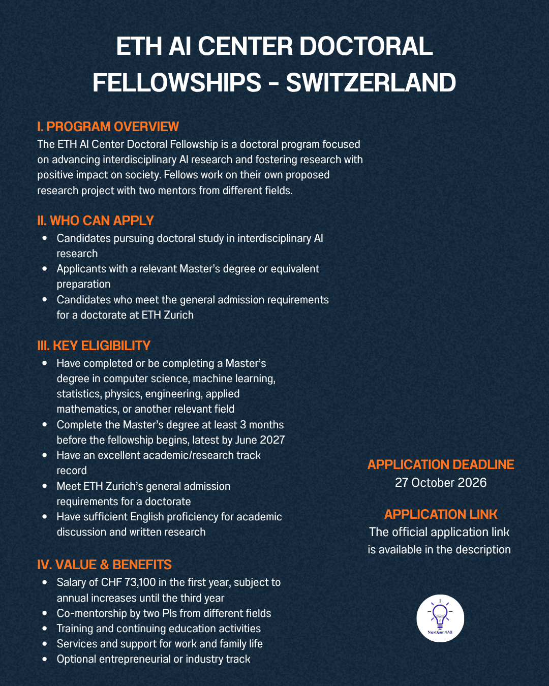 ETH AI Center Doctoral Fellowships – Switzerland