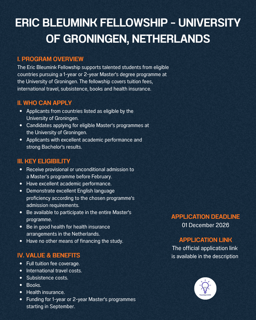 ERIC BLEUMINK FELLOWSHIP – UNIVERSITY OF GRONINGEN, NETHERLANDS