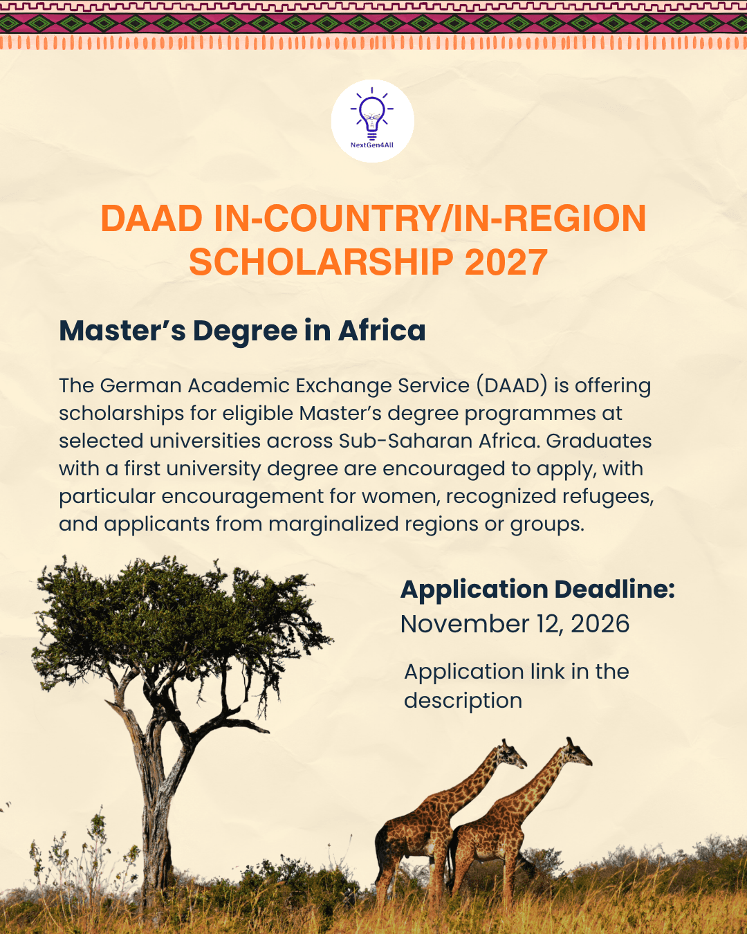 DAAD In-Country/In-Region Scholarship 2027 | Master’s Degree in Africa