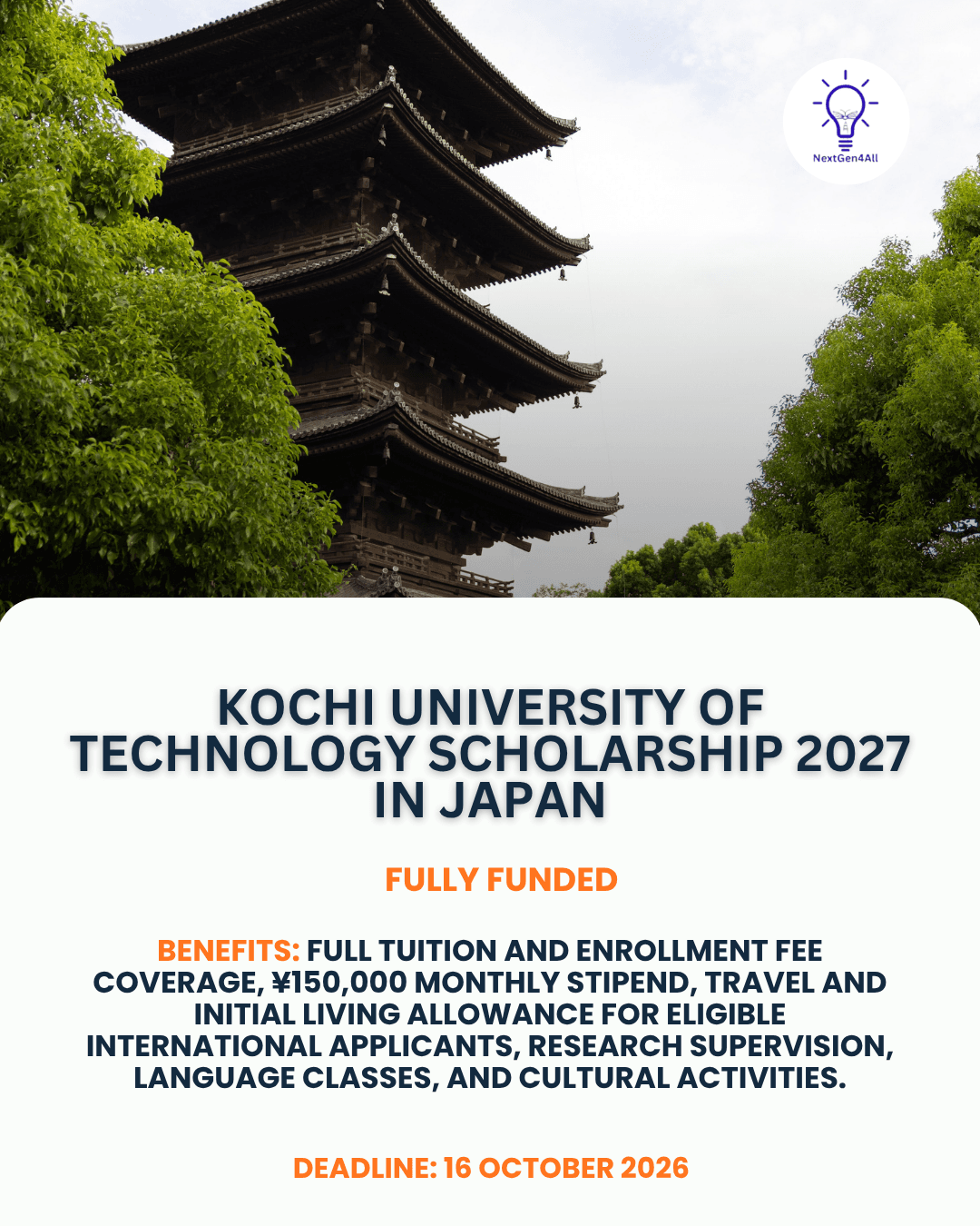 Kochi University of Technology Scholarship 2027 in Japan | Fully Funded PhD