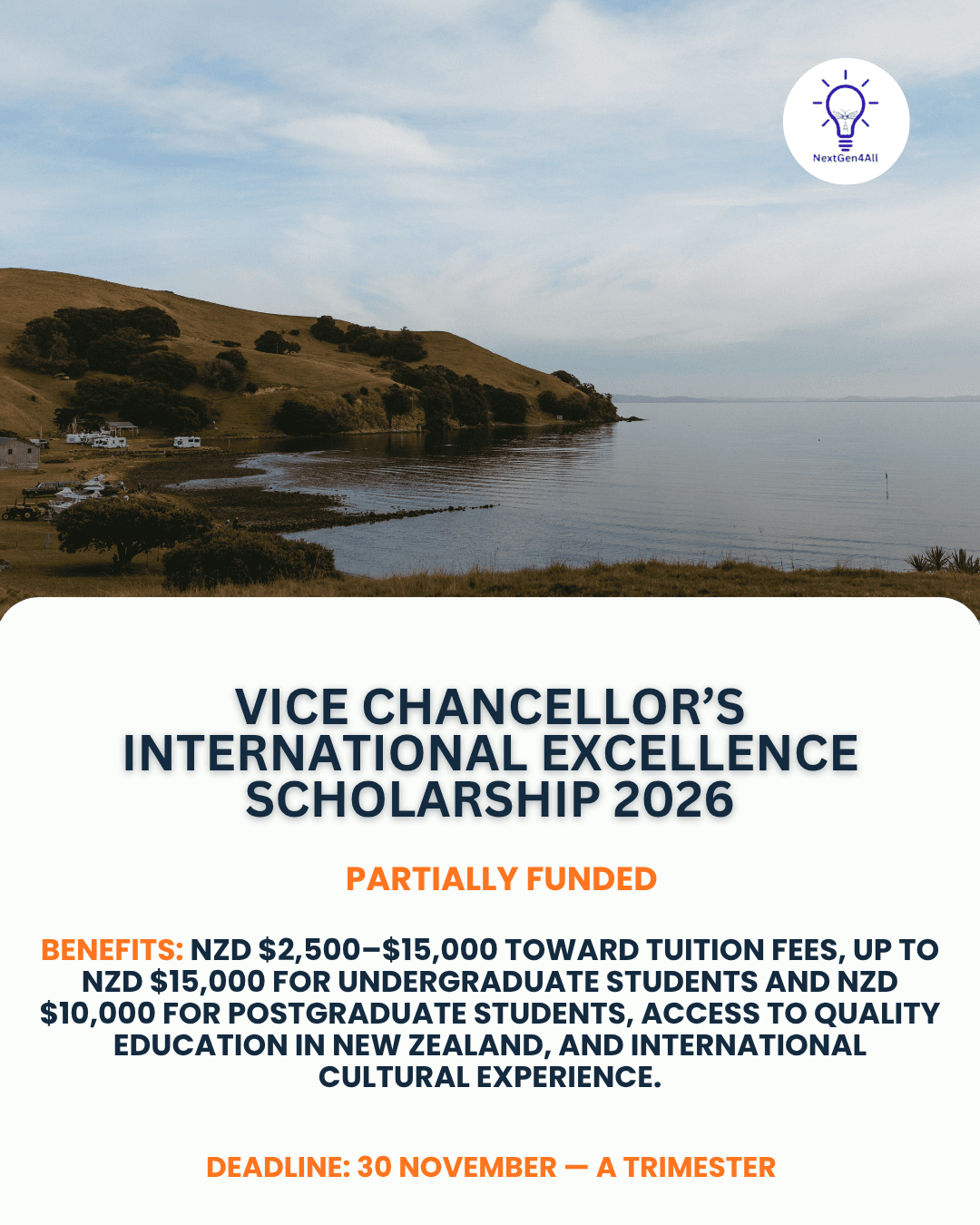 Vice Chancellor’s International Excellence Scholarship 2026 in New Zealand